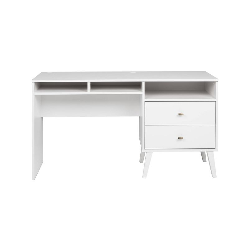 Milo Computer Desk with Side Storage and 2 Drawers White - Prepac: Mid-Century Modern, Wire Management