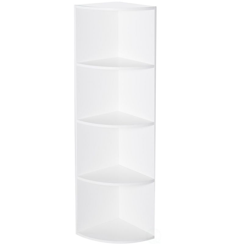 Basicwise Durable 4-Tier Wooden Corner Bookshelf, Perfect for Tiny Home, Office Space, Shelves for Bedroom, Classroom, & Library Shelving Needs, White