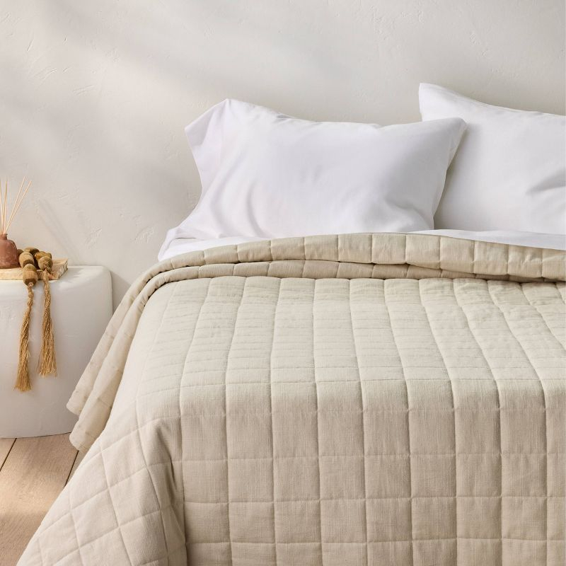 Full/Queen Heavyweight Linen Blend Quilt Natural - Casaluna™: Rayon & Cotton, Box Quilting, OEKO-TEX Certified