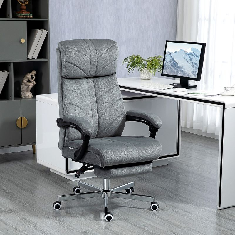 Vinsetto High-Back Ergonomic Office Chair with Footrest, Microfiber Computer Chair with Reclining Function and Armrest, Executive Office Chair, Gray