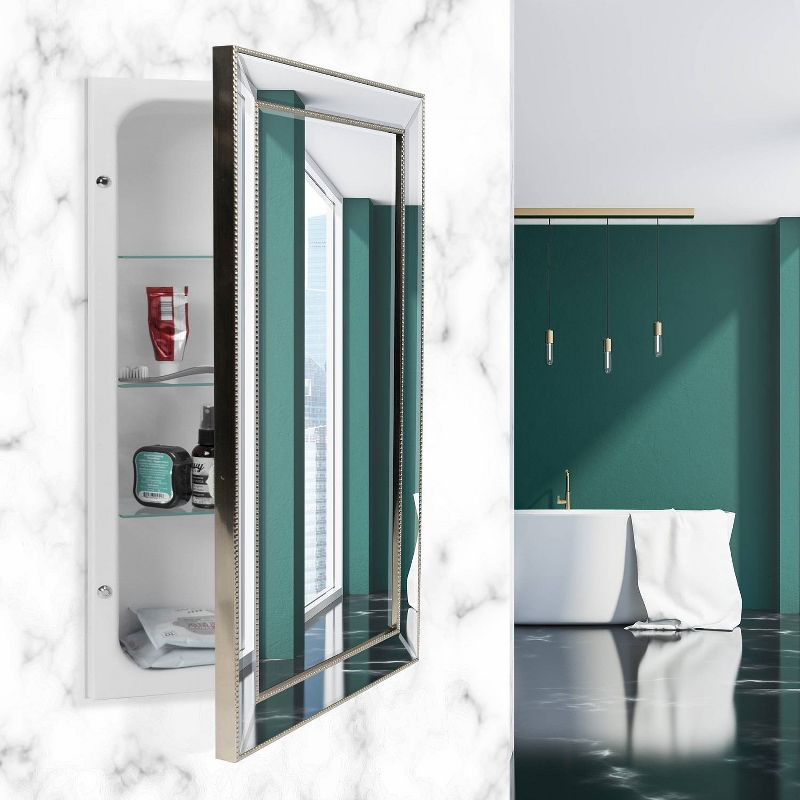 16" x 26" Metro Beaded Recessed Medicine Cabinet - Head West: Wall Mount, Polystyrene Frame, 3 Shelves