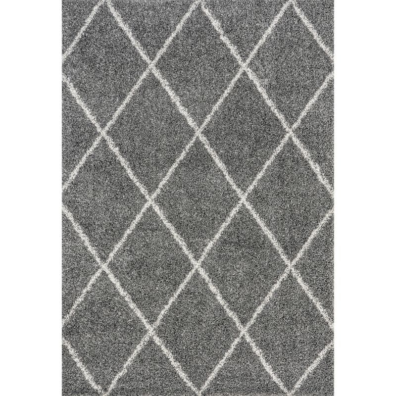 Nuloom Tess Trellis 5x8 Shag Indoor Area Rug for Living Room Bedroom Dining Room Nursery, Dark Grey/Ivory
