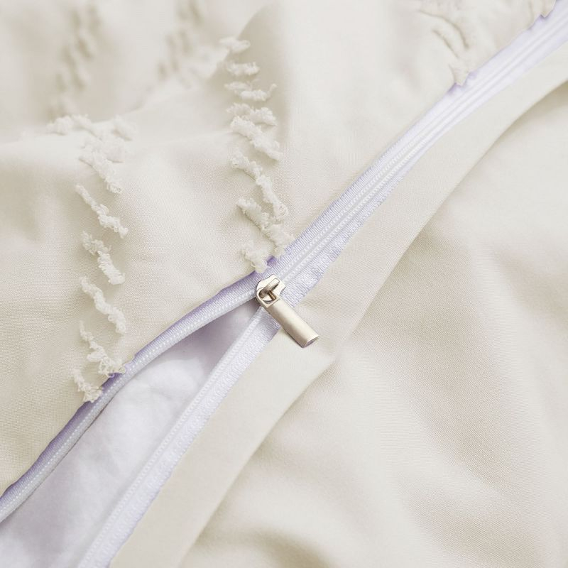 Peace Nest Tufted Microfiber Clipped Duvet Cover Set with Zipper Closure & Corner Ties, Cream, Full/Queen