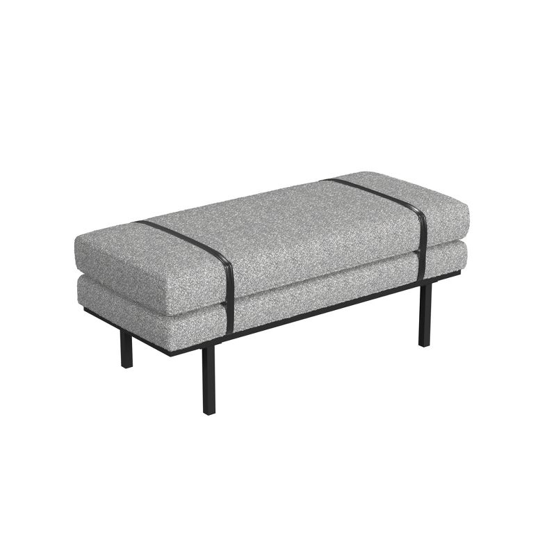 HomePop Upholstered Bench Gray Boucle: Modern Entryway & End of Bed Seating, Metal Legs, Faux Leather Detail