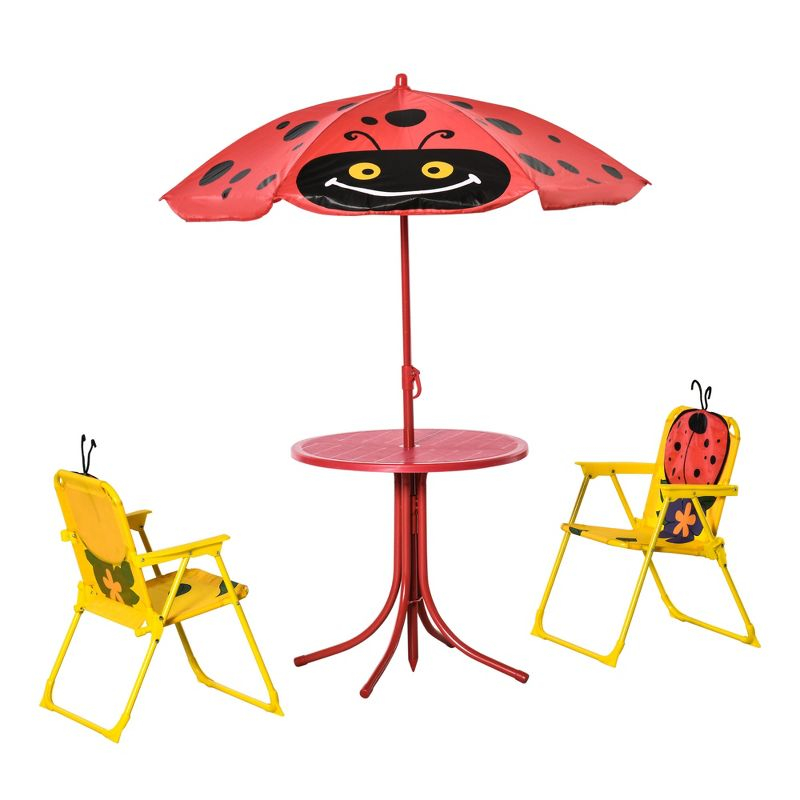 Outsunny Kids Table and Chair Set, Picnic Table for Patio Backyard, with Removable & Adjustable Sun Umbrella, 3-6 Years Old, Red