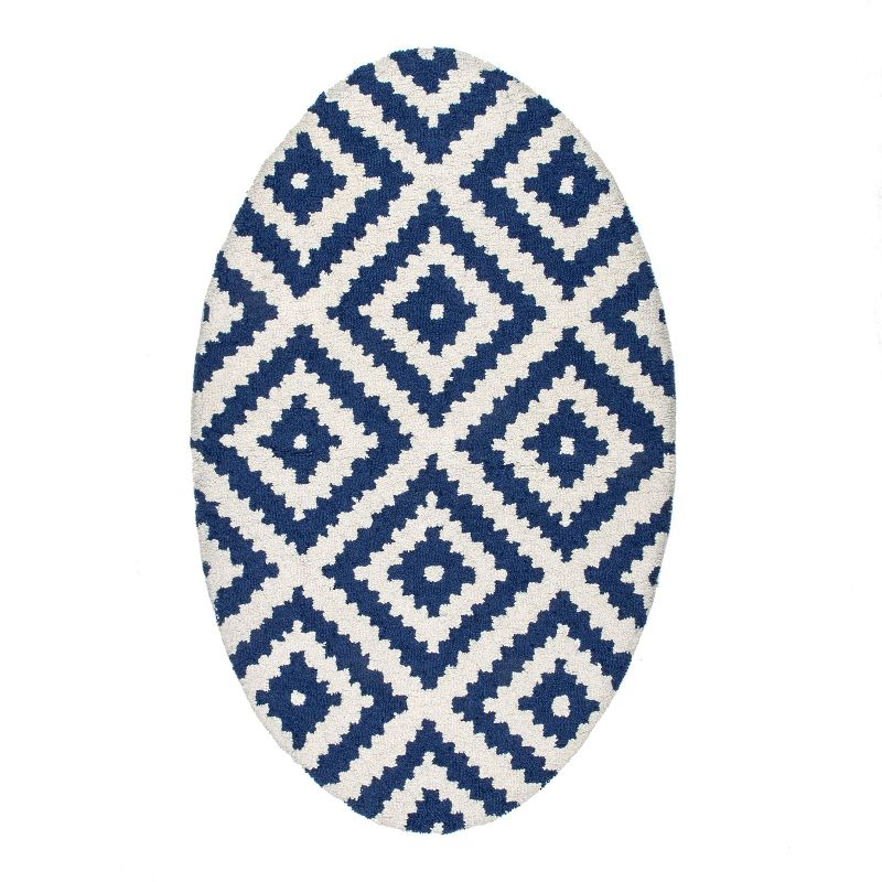 Nuloom Kellee Geometric Oval 3x5 Wool Accent Indoor Area Rug for Living Room Bedroom Dining Room Entryway Kitchen, Navy/White
