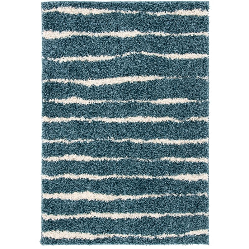 Venus Shag VNS603 Power Loomed Indoor Area Rug - Turquoise/Ivory - 5'3"x7'6" - Safavieh