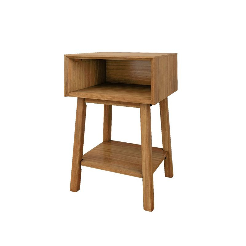 Plank+Beam Mid - Century Modern Nightstand with Cubby Shelf, Solid Wood Bedside Table for Bedroom