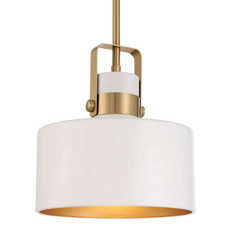 Soft Gold Mini Pendant Lighting 10" Wide Modern Matte White Drum Shade Fixture for Dining Room Home Foyer Kitchen Entryway Bedroom