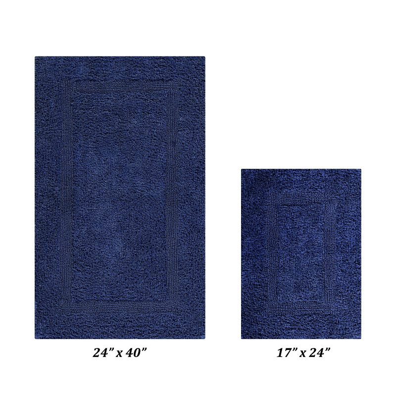 Better Trends Lux 100% Cotton Tufted Solid Reversible Bath Rug Set 2 PC (17" x 24" | 24" x 40") - Navy