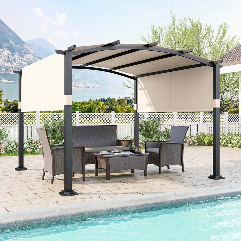 Costway 10' x 10' Outdoor Pergola with Retractable Sunshade Canopy Anchored Plates Patio Beige
