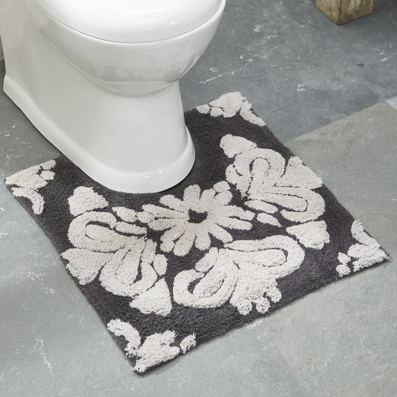 Better Trends Medallion 100% Cotton Tufted Non- Slip Backing 3 PC (17"x24"|20"x20"|21"x34") Bath Rug Set - Charcoal