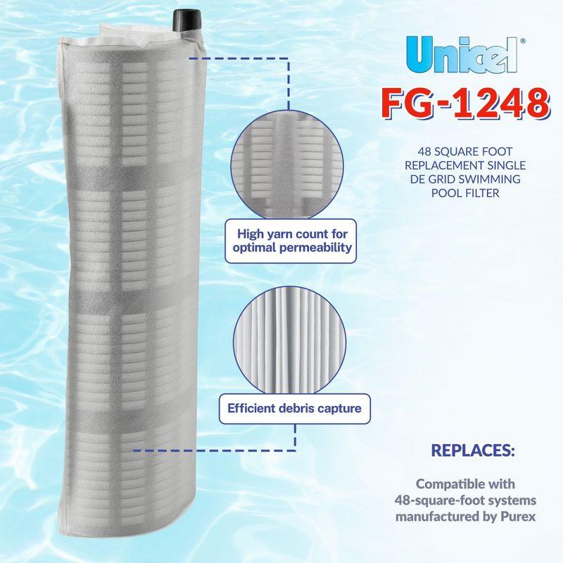 Unicel FG-1248 48 Square Foot Single Vertical DE Grid Replacement Swimming Pool Filter Compatible with Purex