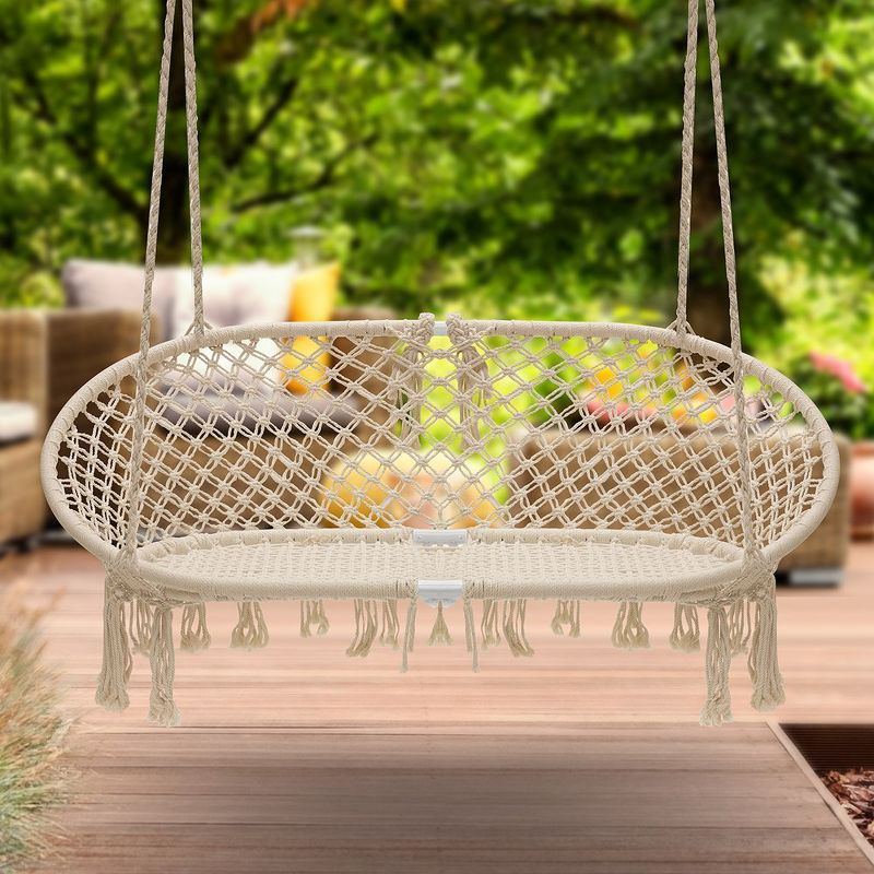 Sorbus Macrame Swing Bench - Perfect for Indoor/Outdoor Home, Patio, Deck, Yard, Garden (Holds 300lbs)