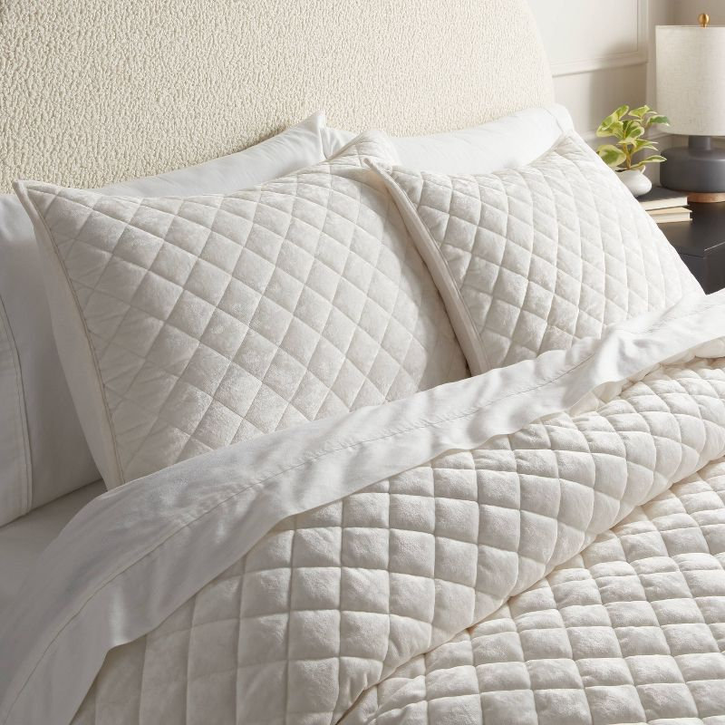 Standard Luxe Diamond Stitch Velvet Quilt Sham Ivory - Threshold™: OEKO-TEX Certified, Machine Washable, No Flange