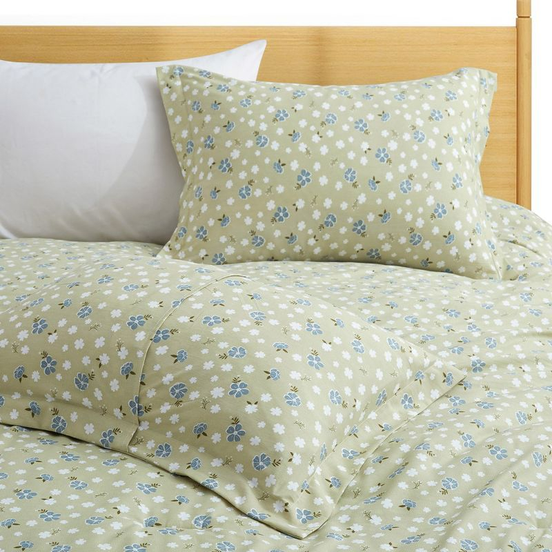 Peace Nest Floral Printed Comforter Set with Pillowcases, Bedding Set for All Season, Green, King