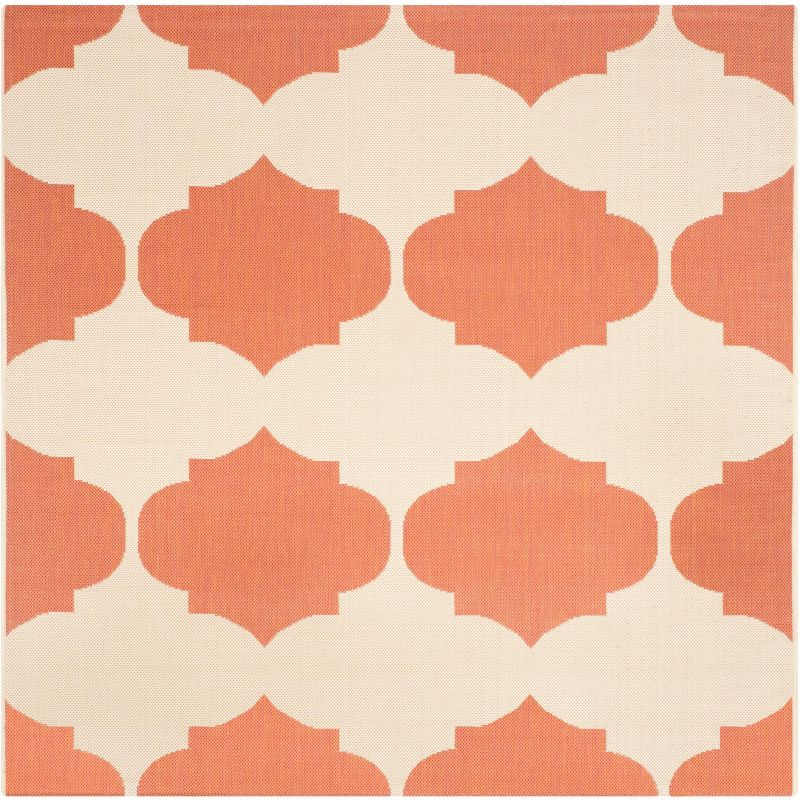 Courtyard CY6162 Power Loomed Indoor and Outdoor Area Rug - Beige/Terracotta - 5'3"x5'3" - Safavieh