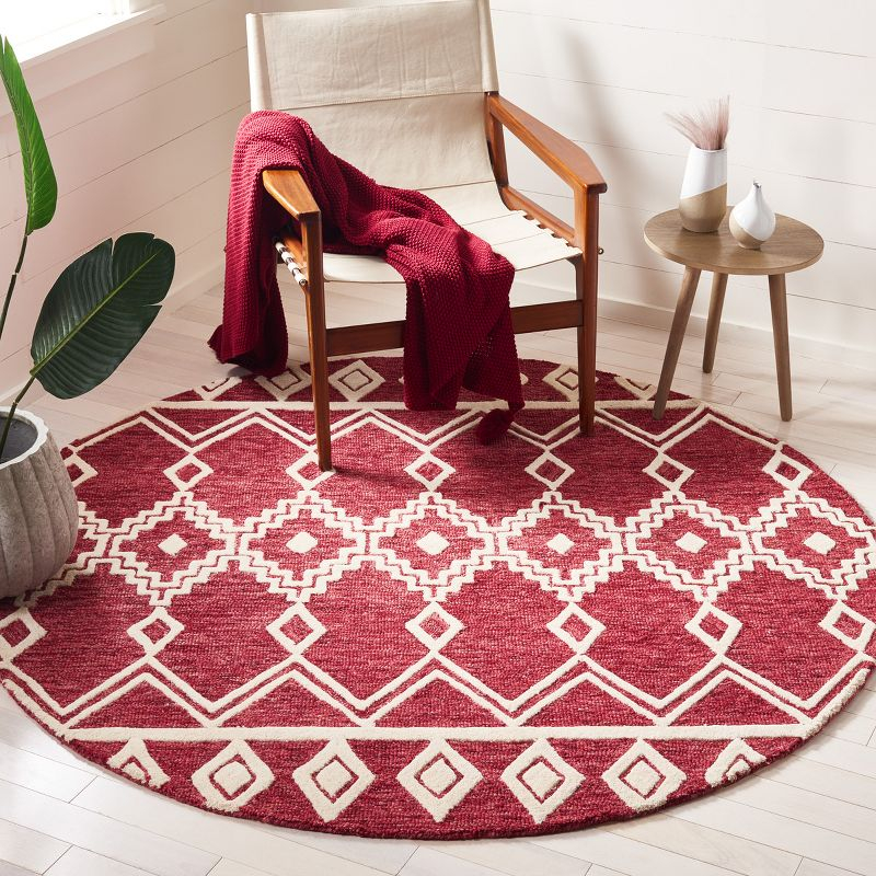 Abstract ABT851 Handmade Indoor Area Rug - Red/Ivory - 6' Round - Safavieh