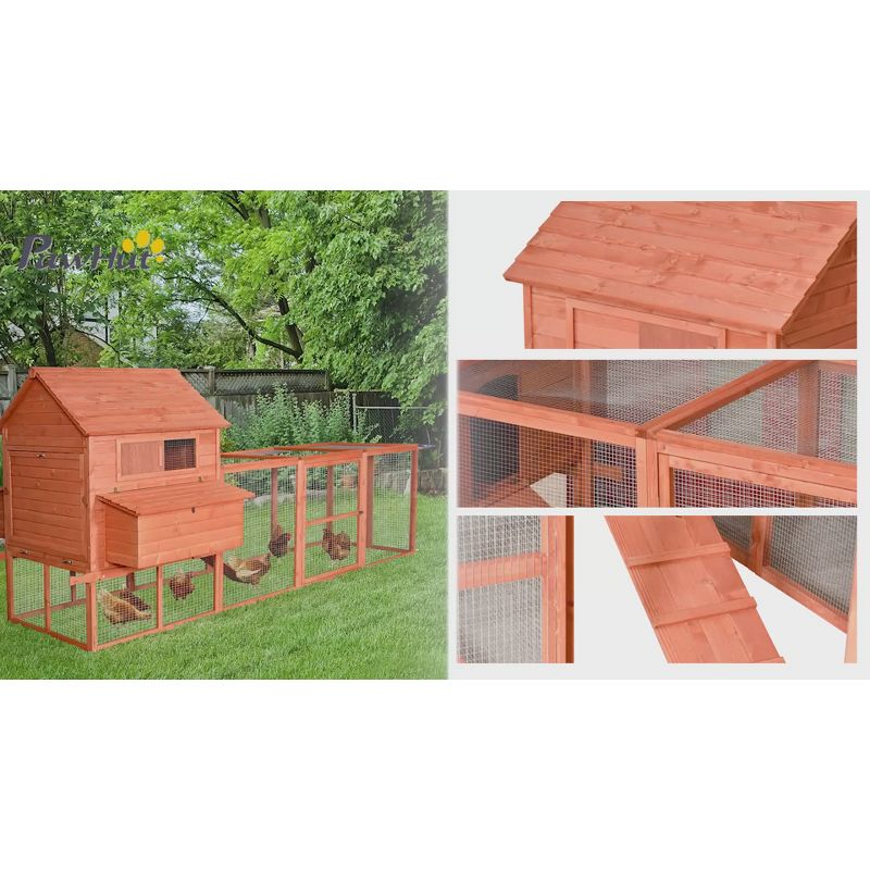 PawHut 145" Chicken Coop Large Chicken House Rabbit Hutch Wooden Poultry Cage Pen Garden & Backyard with Run & Inner Hen House Space