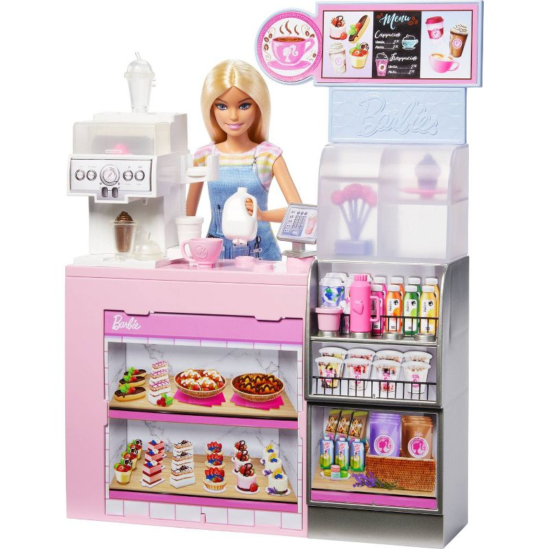 Barbie Coffee Shop Playset with Blonde Barista Doll with Working Coffee Maker & Accessories