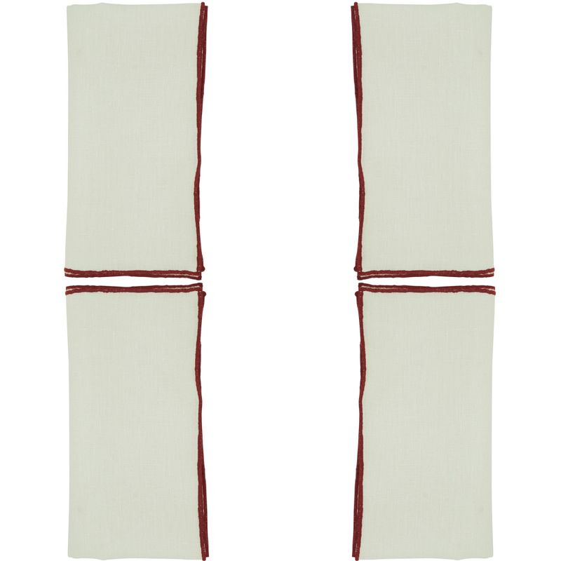 Saro Lifestyle Stitched Border Stonewashed Linen Napkins (Set of 4), Red, 20" x 20"
