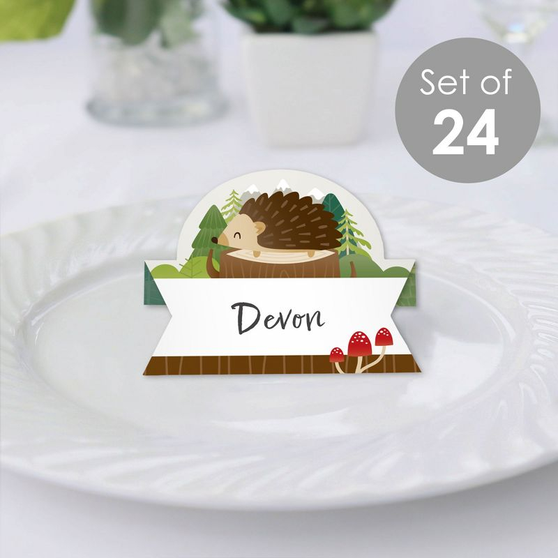 Big Dot of Happiness Forest Hedgehogs - Woodland Birthday Party or Baby Shower Tent Buffet Card - Table Setting Name Place Cards - Set of 24