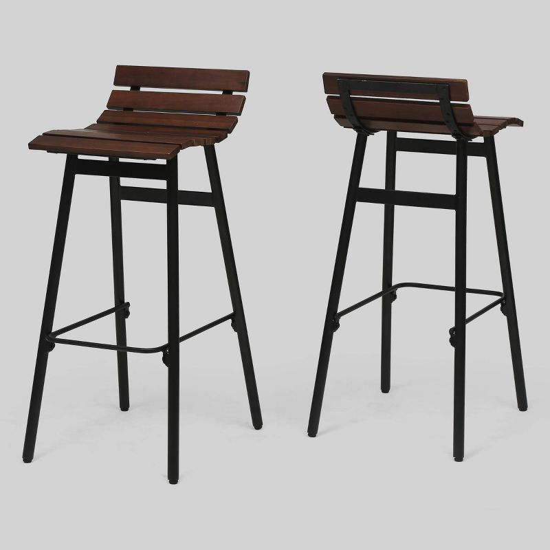 Set of 2 Pepperwood Wooden Barstool Dark Brown - Christopher Knight Home: Industrial Style, Acacia Frame, 29.25" Height