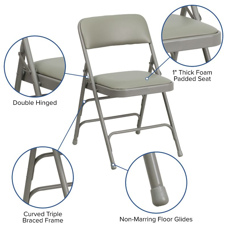 Flash Furniture 4 Pack HERCULES Series Curved Triple Braced & Double Hinged Gray Vinyl Metal Folding Chair