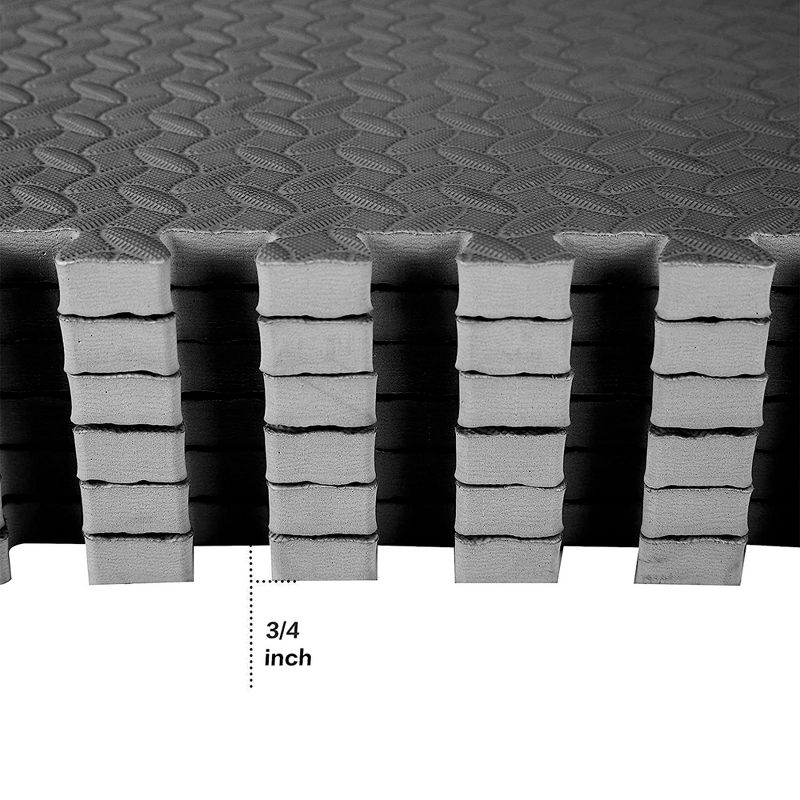 BalanceFrom Fitness 96 Square Foot Double Sided Non Slip High Density EVA Foam Exercise Mat Tiles with Interlocking Edges, Black  (2 Pack)