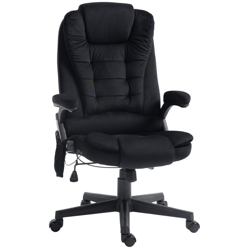Vinsetto 6 Point Vibrating Massage Office Chair with Heat, Linen High Back Executive Office Chair with Reclining Backrest, Armrests, Black