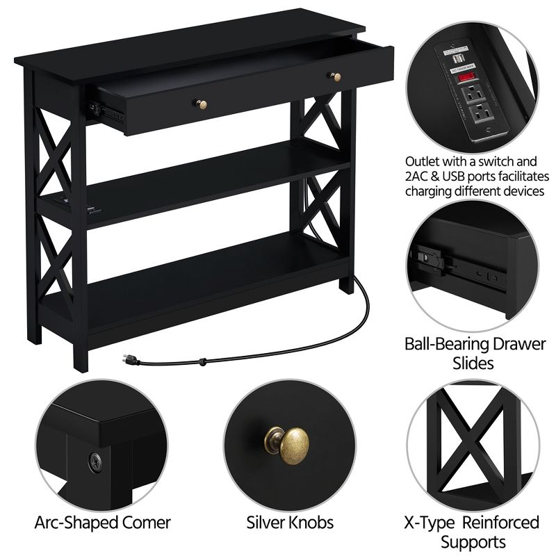 Yaheetech Wooden Console Table Entryway Table with Power Outlet, Black