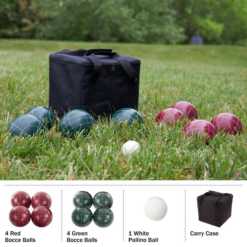 Toy Time Outdoor Bocce Ball Set with Bocce Balls, Pallino and Equipment Carrying Bag - Red/Green