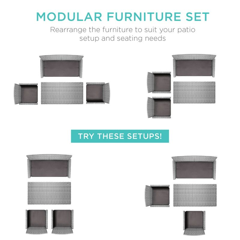 Best Choice Products 4-Piece Outdoor Wicker Patio Conversation Furniture Set w/ Table, Cushions - Gray/Gray