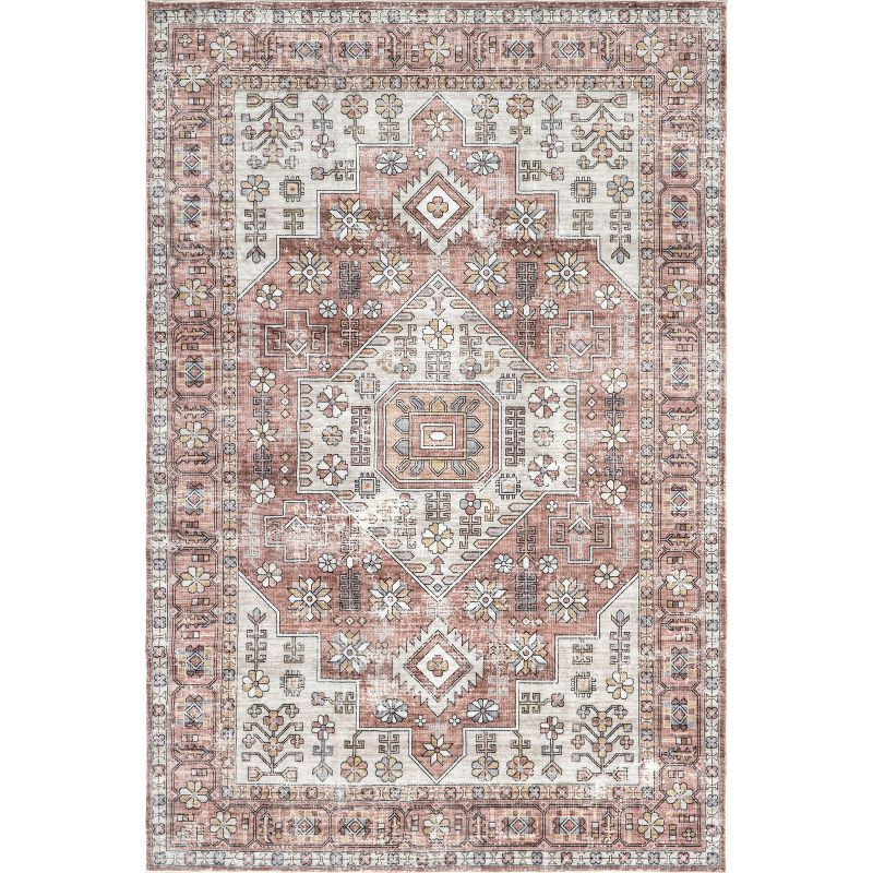 Nuloom Evon Traditional Medallion Pet Friendly Machine Washable Area Rug, 4' x 6', Blush Pink