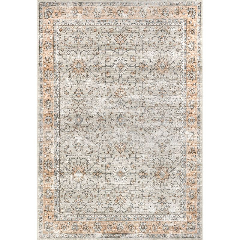 Nuloom Marlena Faded Floral Pet Friendly Machine Washable Area Rug, 8' x 10', Light Orange