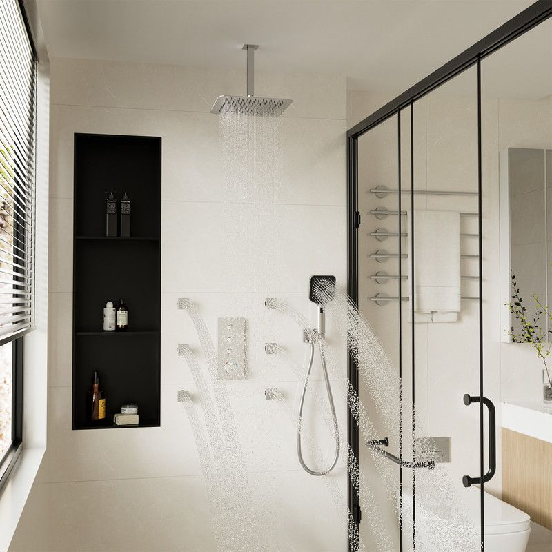 CASAINC 12'' Ceiling Mounted Square Shower System with Handheld Sprayer & 6 Body Jets, Brushed Nickel