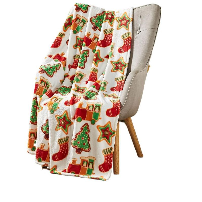 Kate Aurora Christmas Trains & Stockings Oversized Ultra Soft & Plush Throw Accent Blanket - 50 in. W x 70 in. L