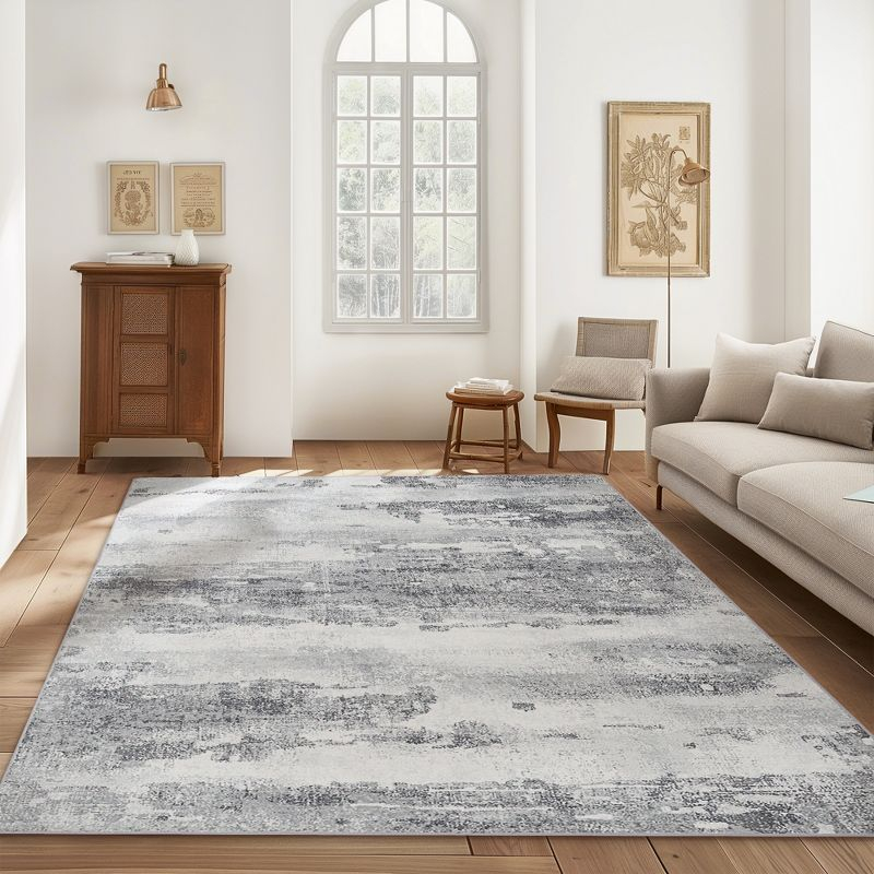 ABYNOW 6x9 Area Rug – Machine Washable, Soft Modern Abstract Carpet for Living Room & Bedroom with Non-Slip Backing, Grey
