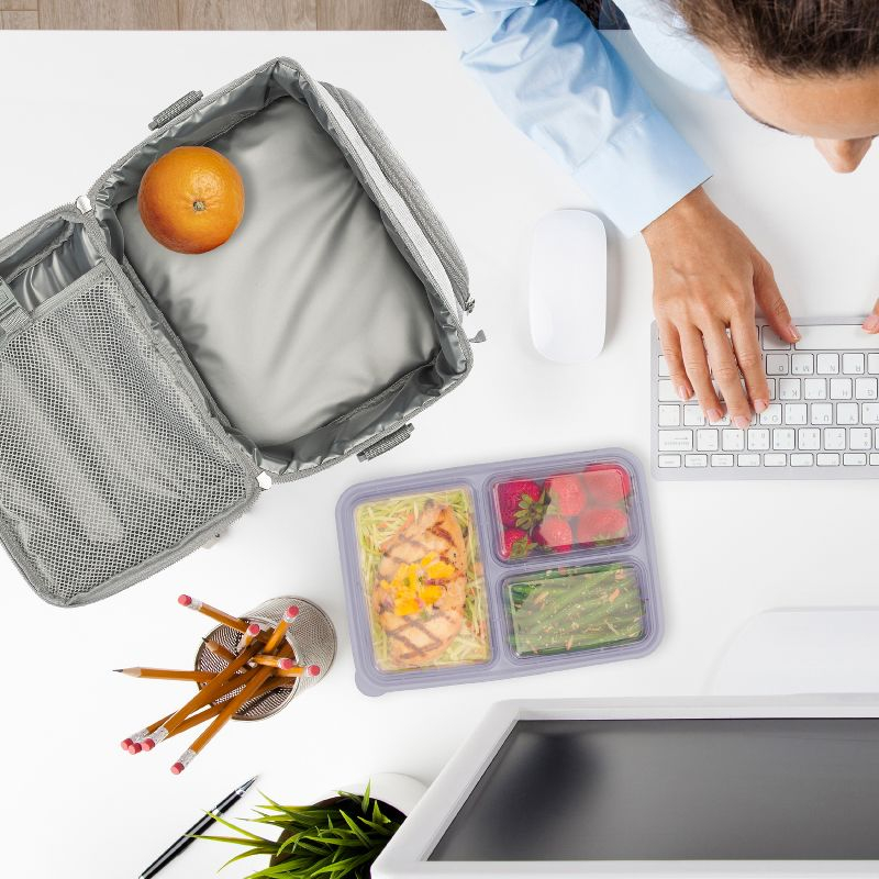 Bentgo Deluxe Lunch Bag, Durable & Insulated Bag, Internal Mesh Pocket & 2-Way Zippers - White Marble