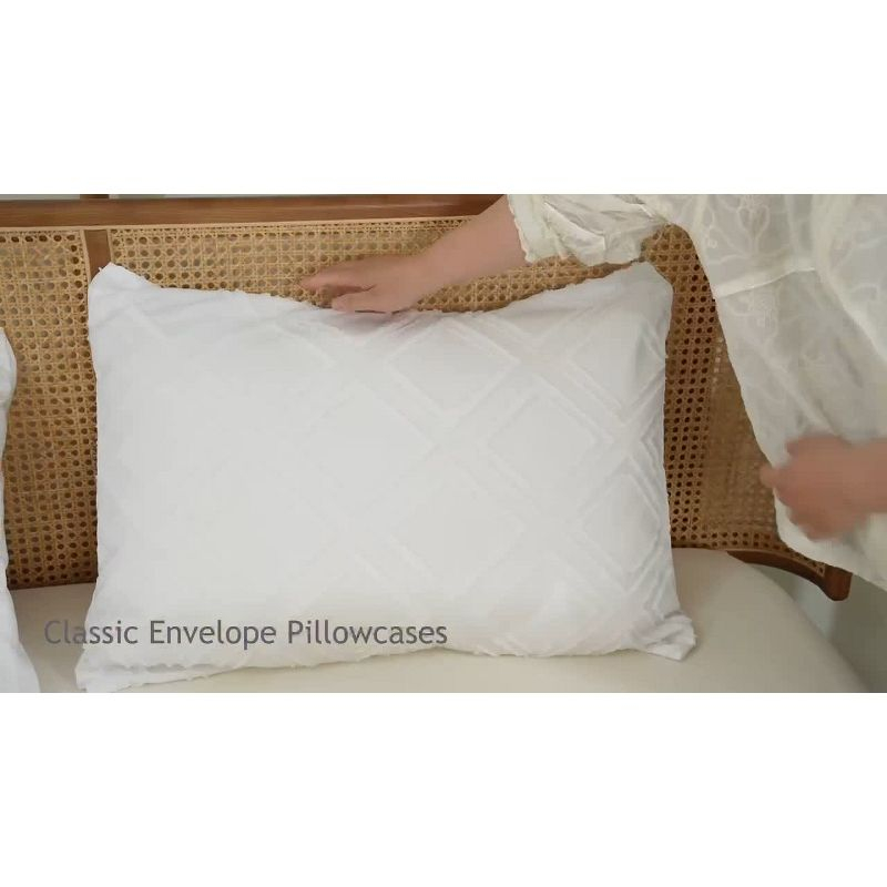 Peace Nest Tufted Clipped Jacquard Geometric Duvet Cover & Pillowcase Set, Wave White, Full/Queen, 90"x90"
