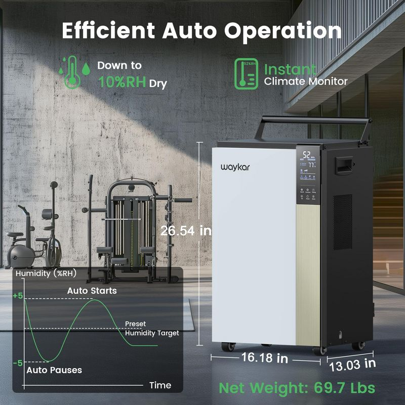 Waykar 190 Pint Commercial Dehumidifier for Home & Basements up to 8000 sq ft