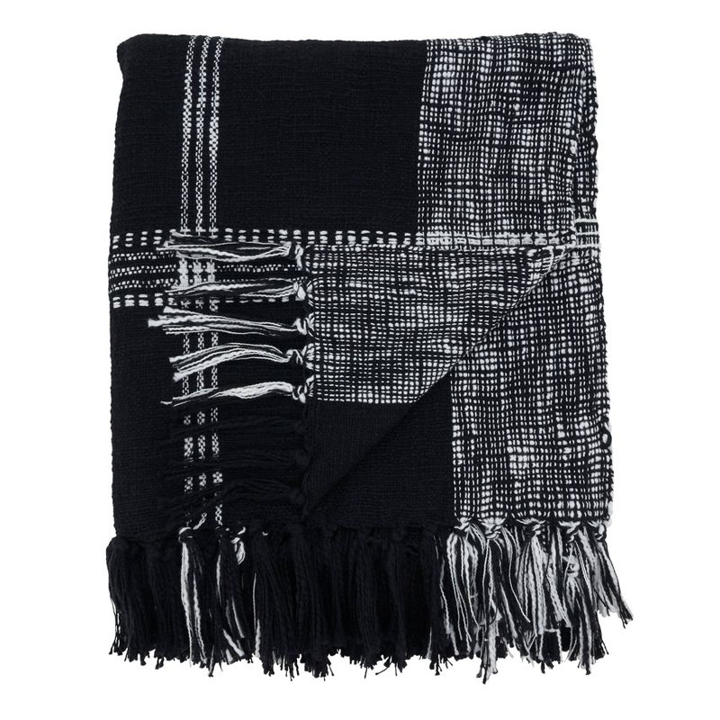 50"x70" Oversized Plaid Cotton Throw Blanket Black - Saro Lifestyle: Traditional Style, Hand Wash, Year Round Comfort