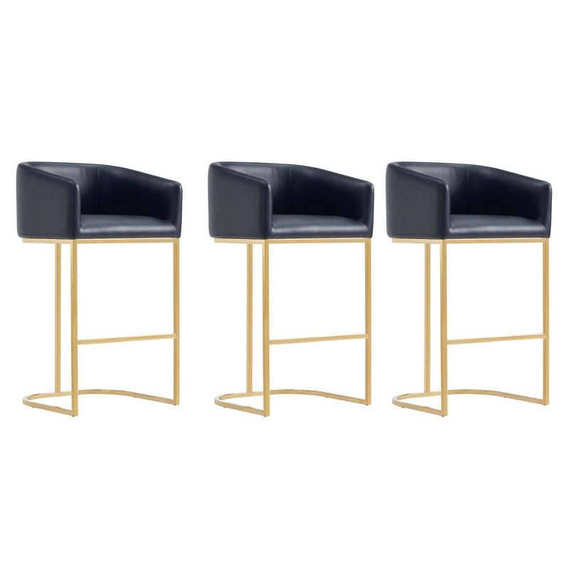 Manhattan Comfort Set of 3 Louvre Barstools Black/Titanium Gold