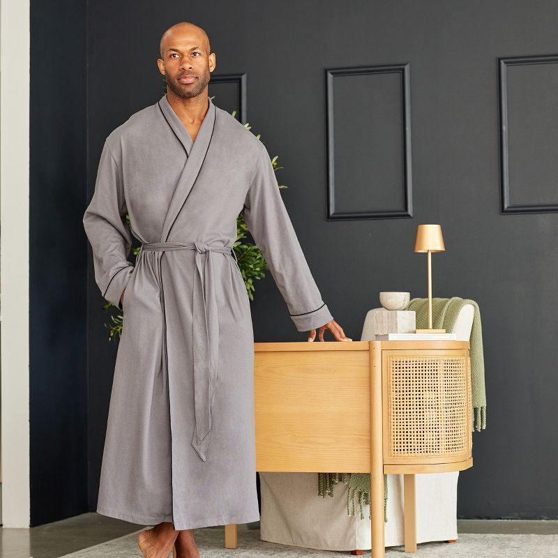 ADR Men's Robes, Mens Bathrobes Lightweight, Mens Robes with Pockets, Soft Cotton Knit Robe for Men Steel Gray Large