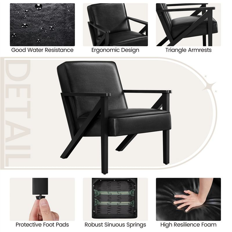 Yaheetech Faux Leather Armchair Accent Chair with Wood Legs for Living Room, Black