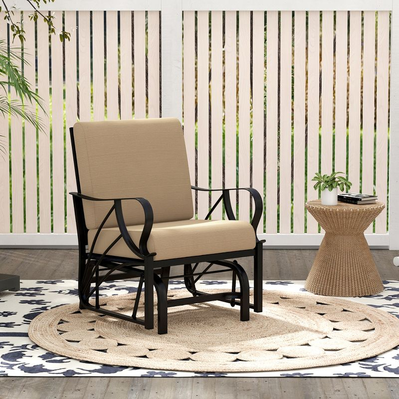 Tangkula Patio Glider Chair Outdoor Metal Glider w/ Seat & Back Cushions Backyard Poolside