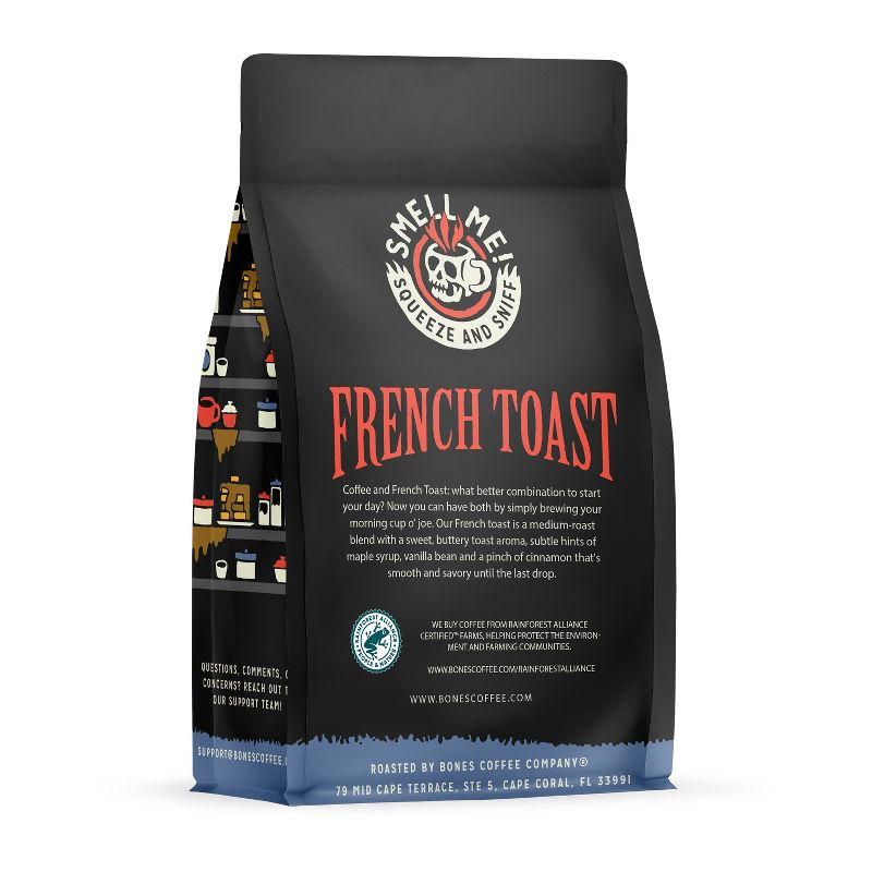 Bones Coffee Company French Toast Ground Coffee Beans Sweet & Buttery Flavor 12 oz Medium Roast (Ground)