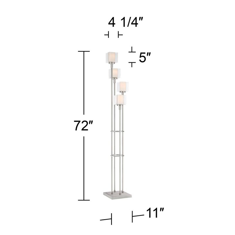 Possini Euro Design Athena Modern Floor Lamp 72" Tall Brushed Nickel 4 Light Tree Clear Outer Opal Inner Double Glass Shade for Living Room Bedroom