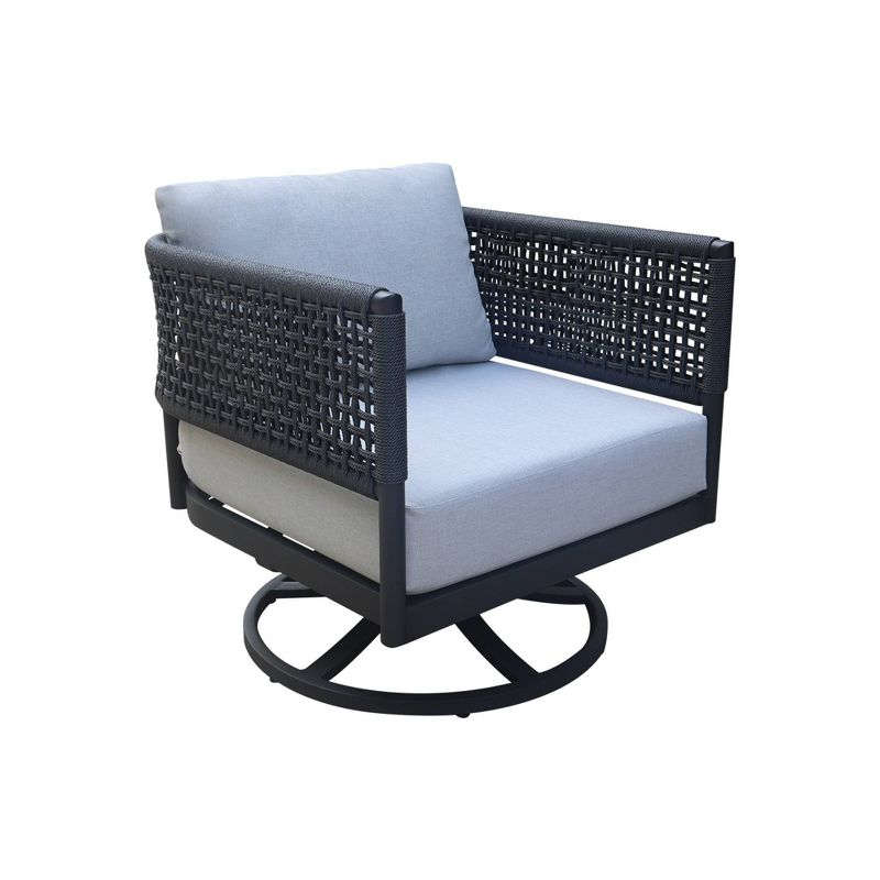 International Concepts 5pc Woven Abaca Rope Outdoor Patio Conversation Furniture Sets: Includes Rockers, Aluminum Frame