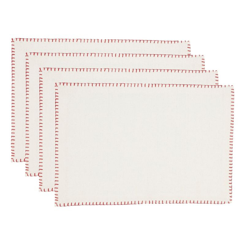 Saro Lifestyle Whipstitch Cotton Placemat, White/Red, (Set of 4 pcs)